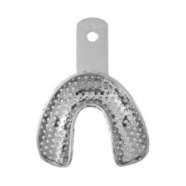 Impression steel tray with edentulous edge - perforated bottom