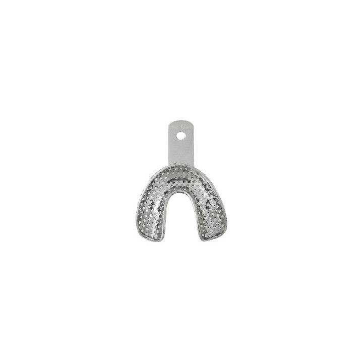 Impression steel tray with edentulous edge - perforated bottom